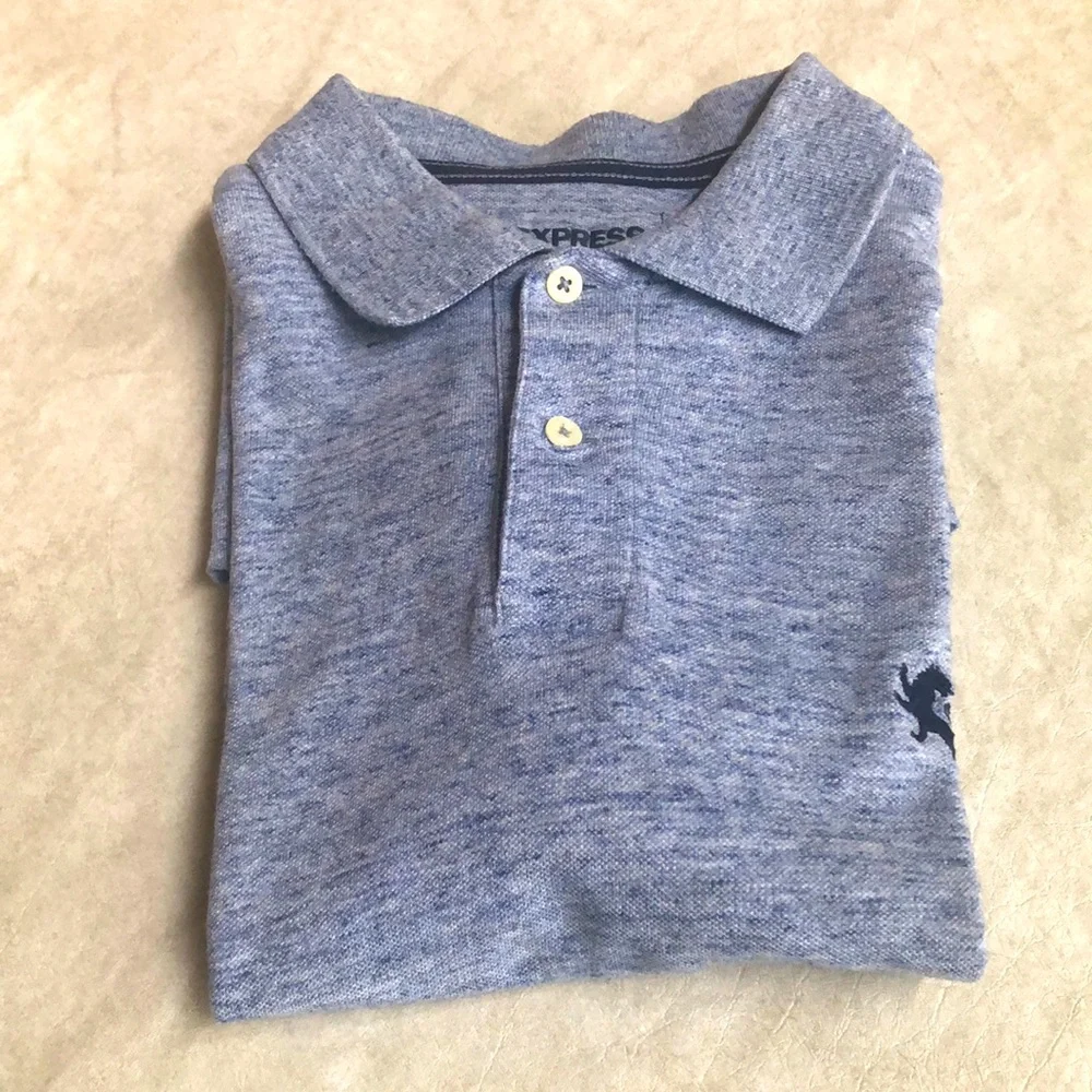 Express Men's 100% Cotton Light Blue Pique Polo Short Sleeves Shirt Size M - Picture 9 of 11